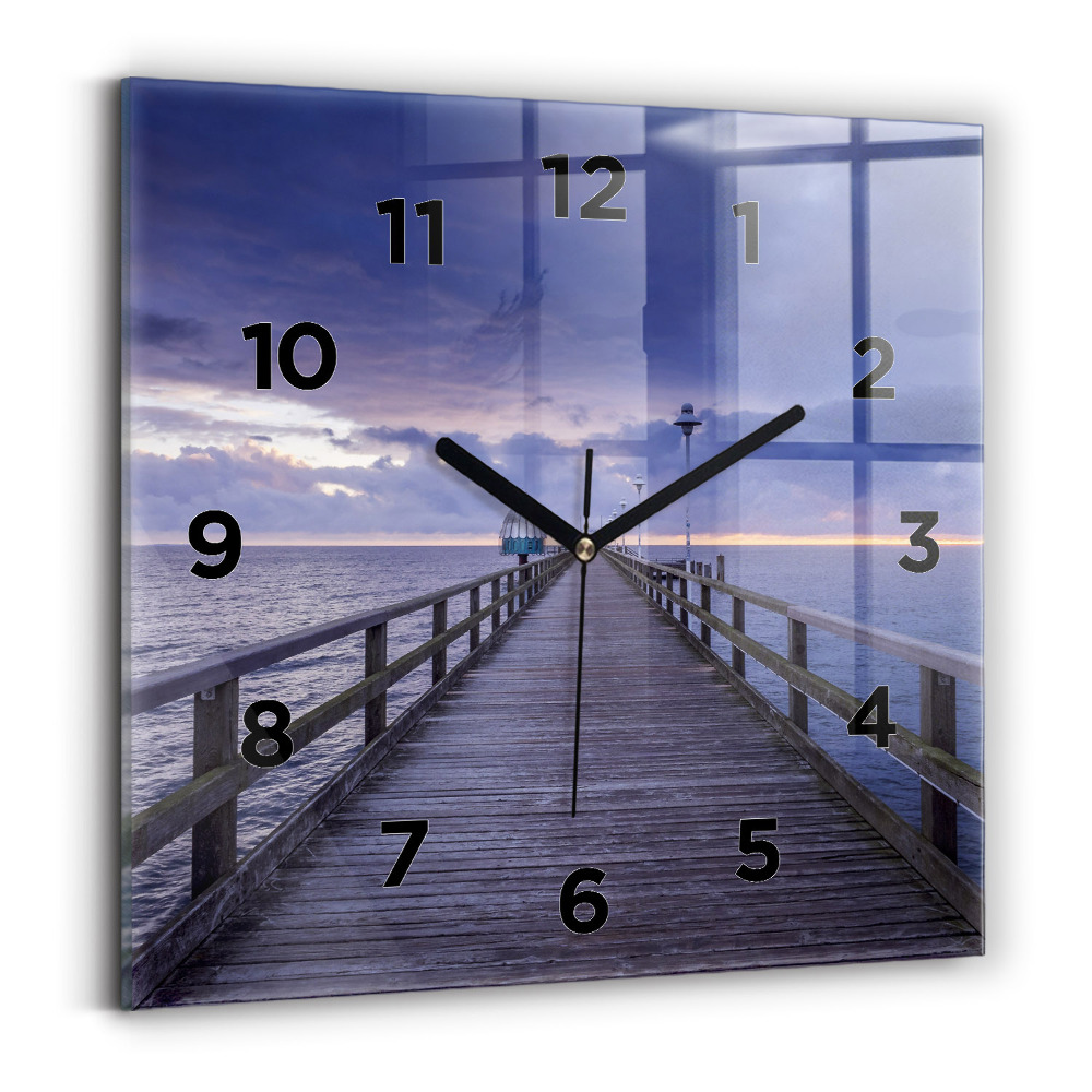 Pendule carrée en verre Jetée sur la mer Baltique