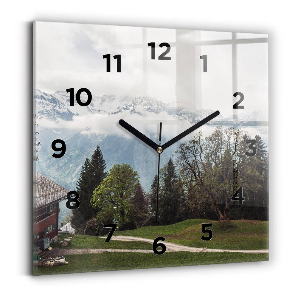 Horloge carrée en verre Vue de la montagne