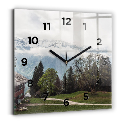 Horloge carrée en verre Vue de la montagne