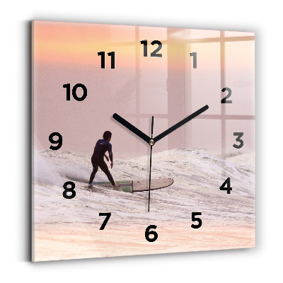 Horloge carrée en verre Surfeur à Hawaï