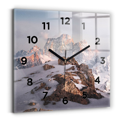 Pendule carrée en verre Montagne enneigée