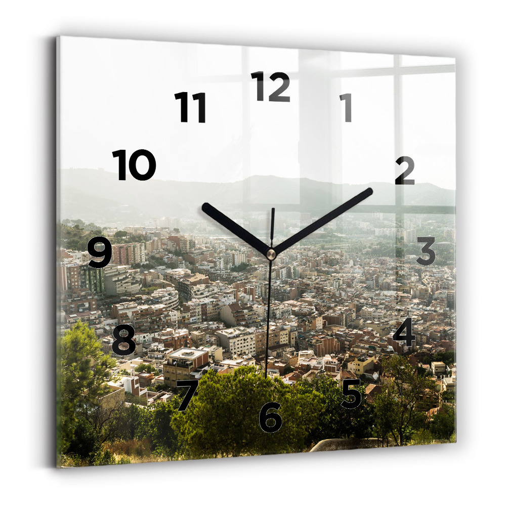 Horloge carrée en verre Vue de Montjuic à Barcelone