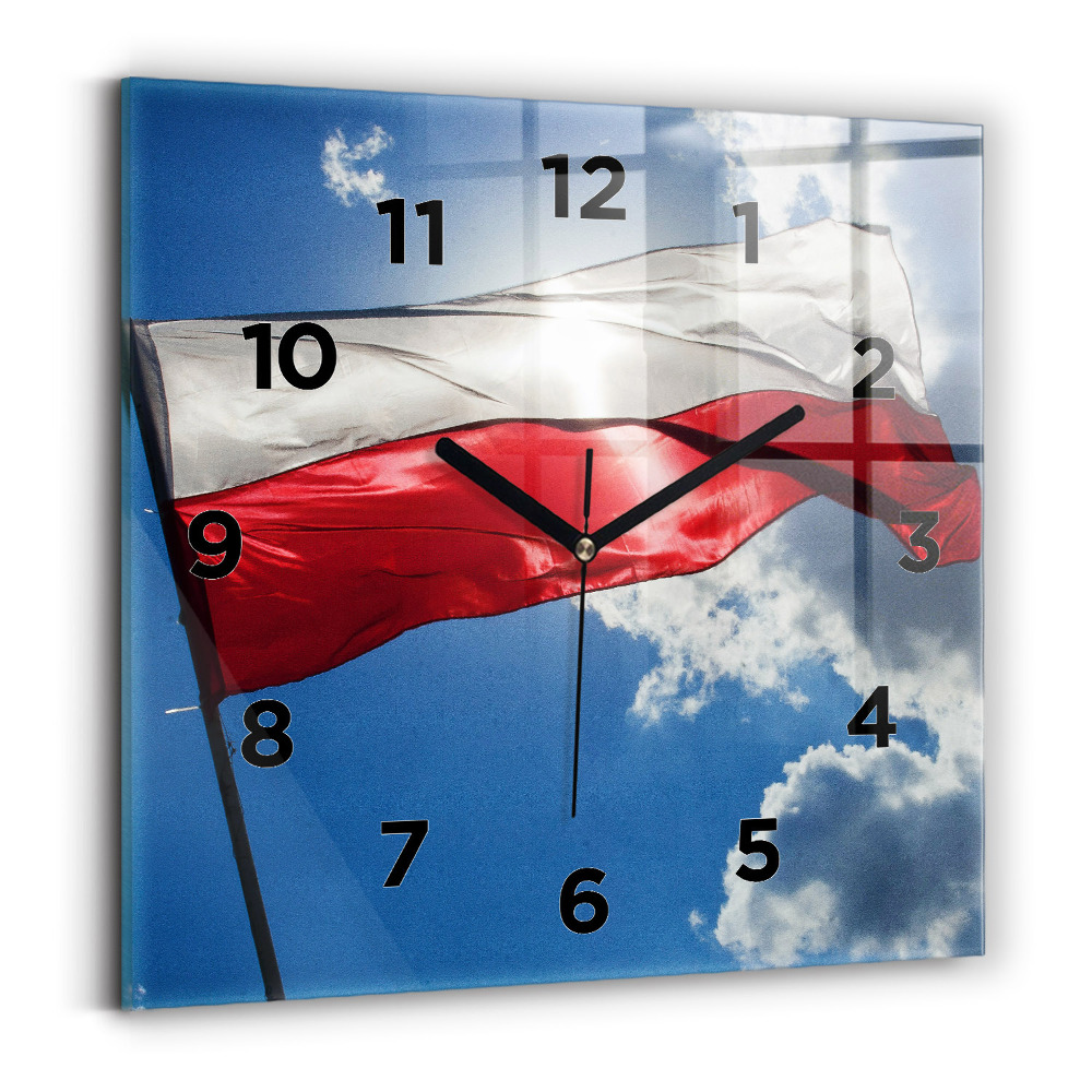 Horloge murale carrée Drapeau polonais sur fond de ciel
