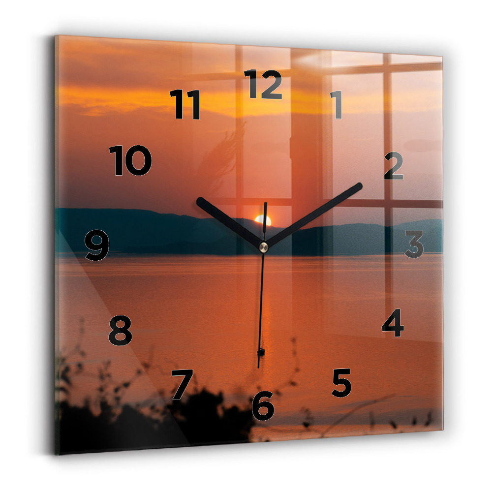 Horloge carrée en verre Lac Balaton le soir