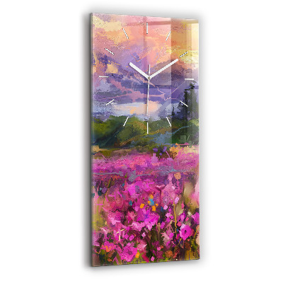 Horloge verticale en verre Paysage de nature et de fleurs