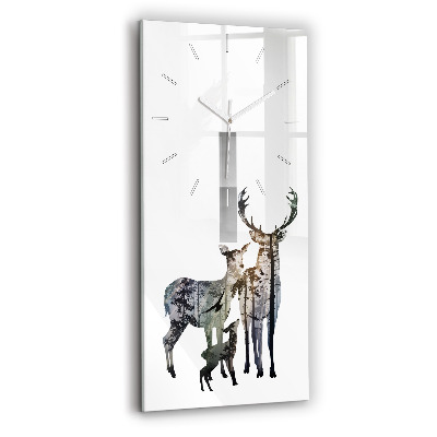 Horloge murale en verre rectangulaire Famille de cerfs