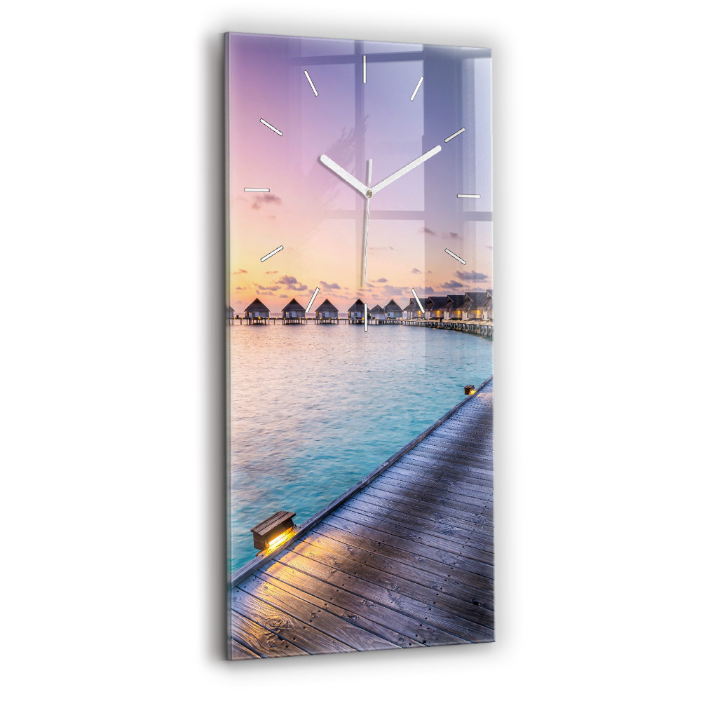 Horloge verticale en verre Coucher de soleil aux Maldives