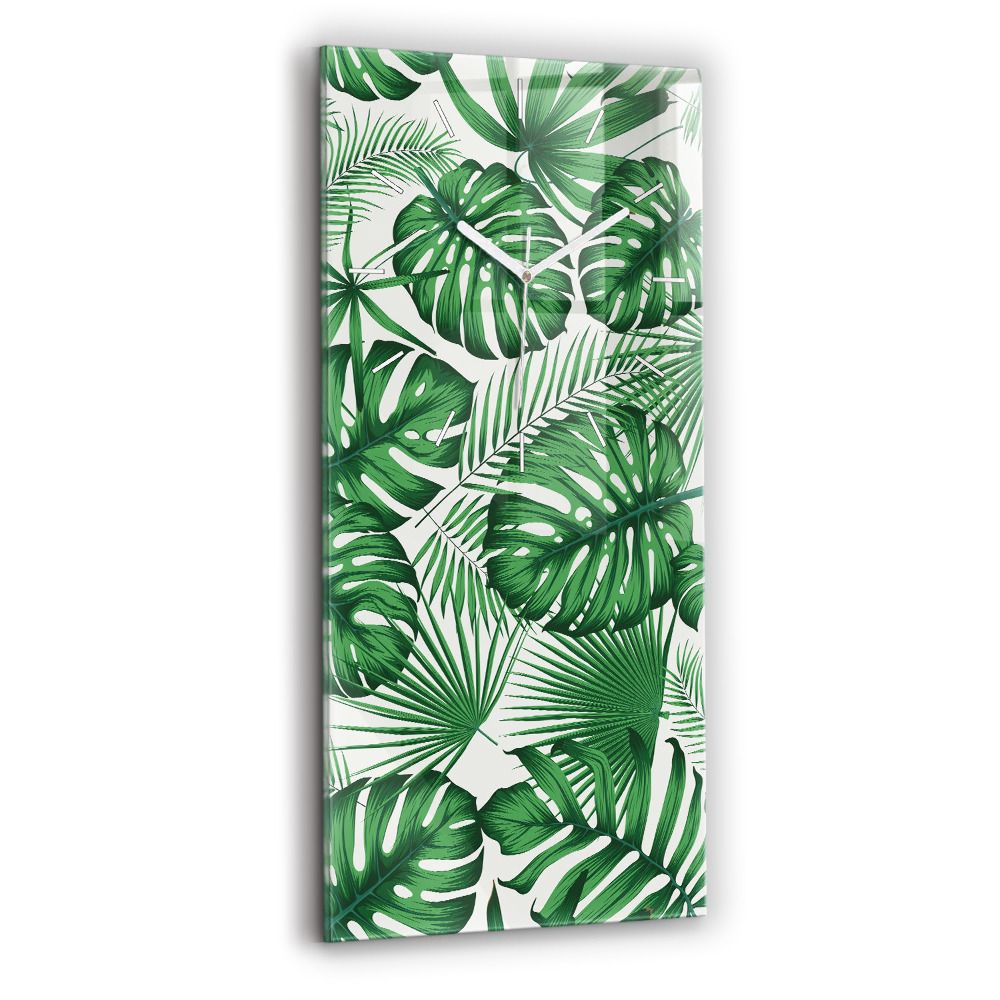 Horloge verticale en verre Feuilles de monstera
