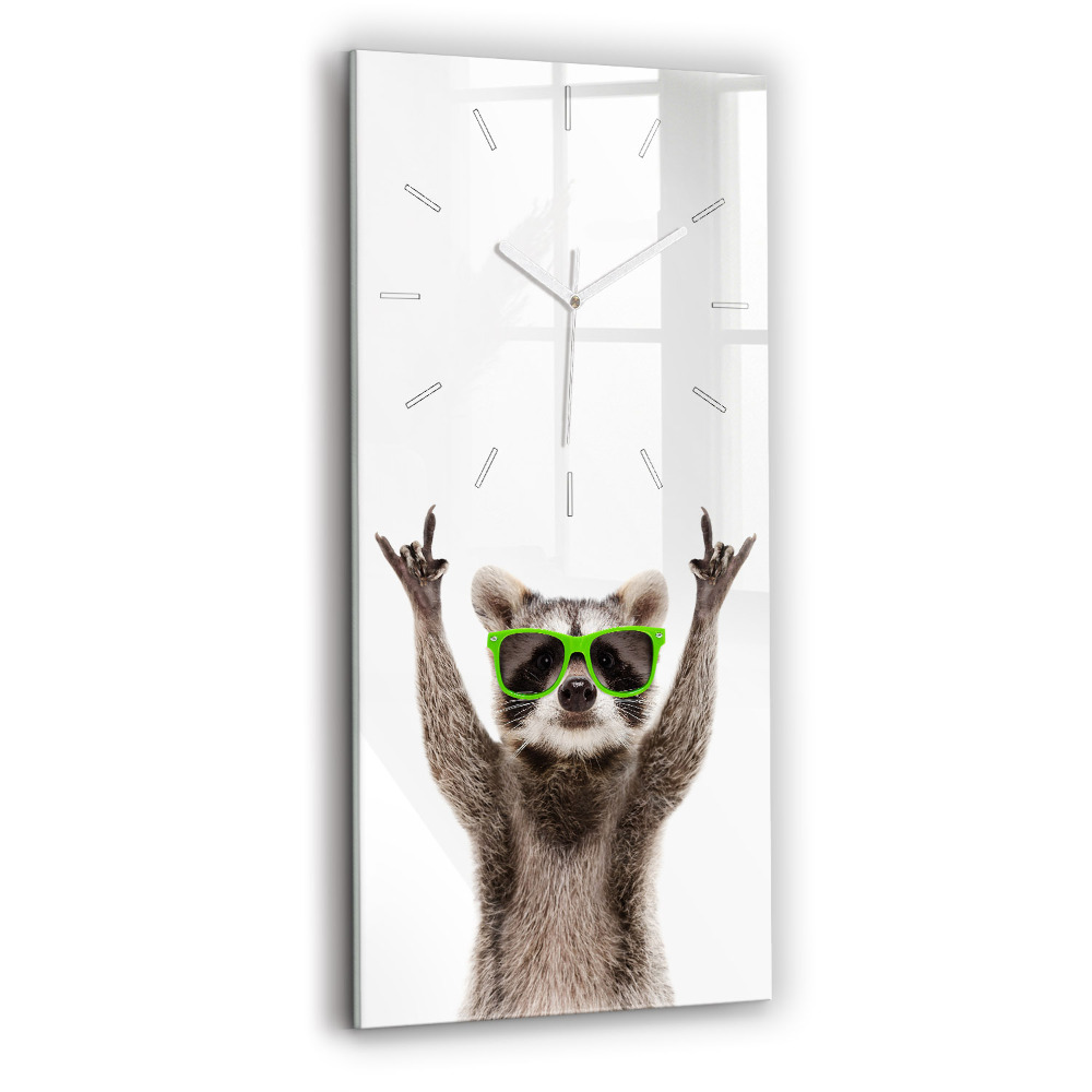 Horloge murale en verre rectangulaire Raton laveur avec des lunettes