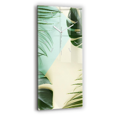 Horloge verticale en verre Feuilles de monstera