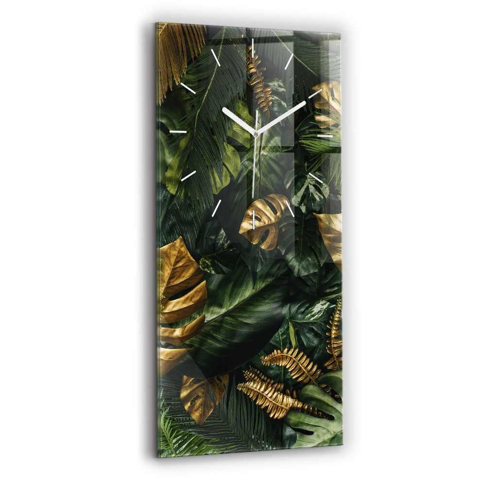 Horloge verticale en verre Feuilles de jungle