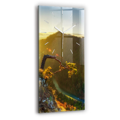 Horloge murale en verre rectangulaire Coucher de soleil sur les montagnes