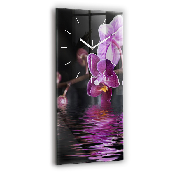 Horloge verticale en verre Fleur d'orchidée sur l'eau