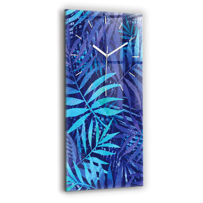 Horloge verticale en verre Feuilles bleues