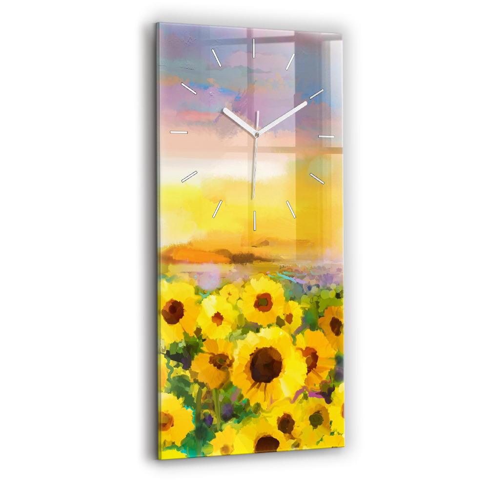 Horloge verticale en verre Champ de tournesols