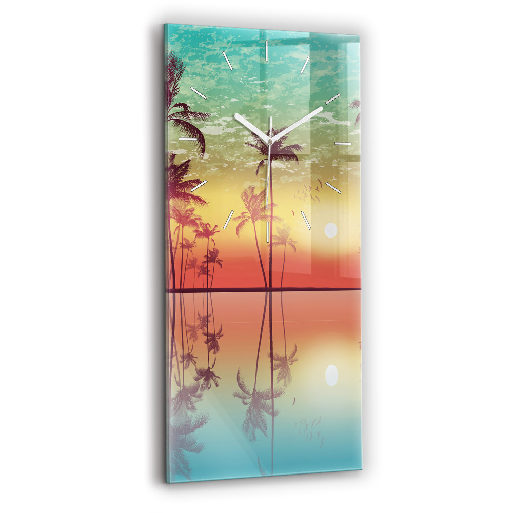 Horloge verticale en verre Palmiers tropicaux
