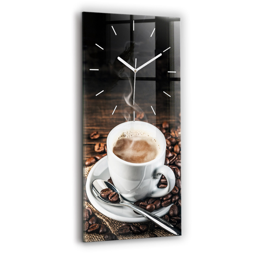 Horloge verticale en verre Tasse et grains de café