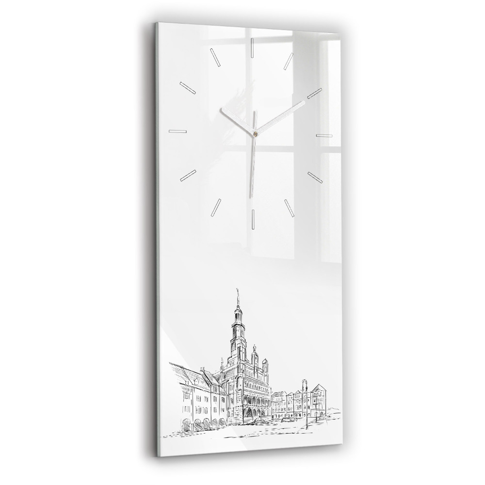 Horloge murale en verre rectangulaire Croquis de la vieille ville de Poznań
