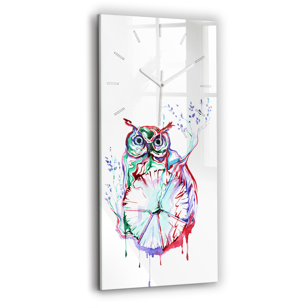 Horloge murale verticale Illustration d'un hibou et d'une horloge