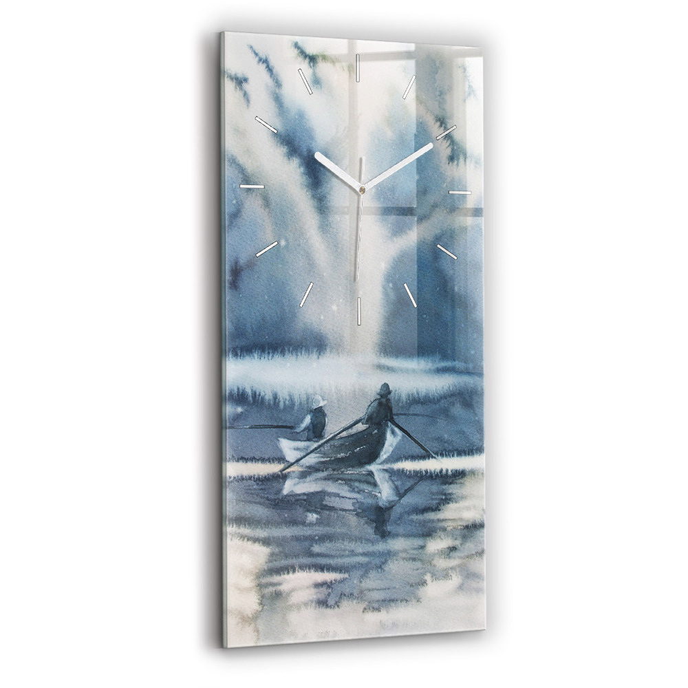 Horloge murale en verre rectangulaire Pêcheur sur un lac
