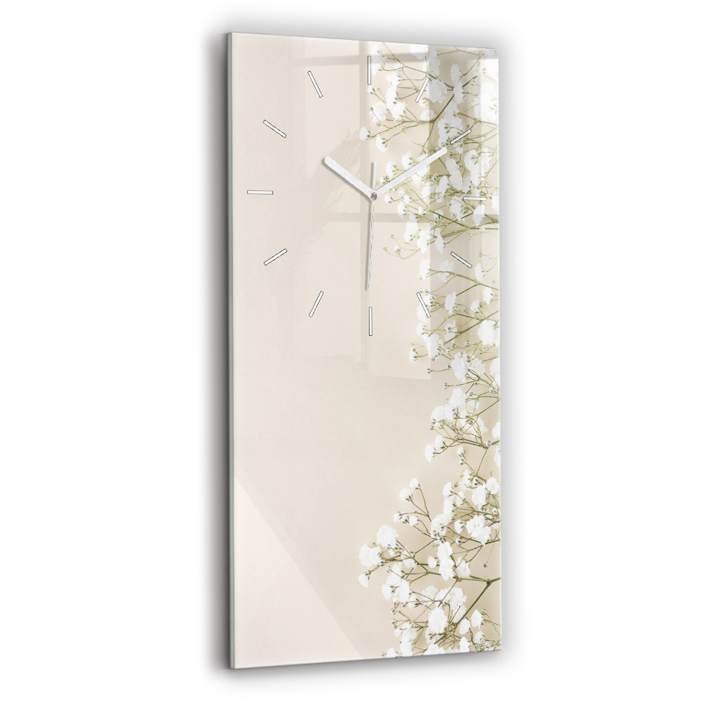 Horloge verticale en verre Fleurs de gypsophile