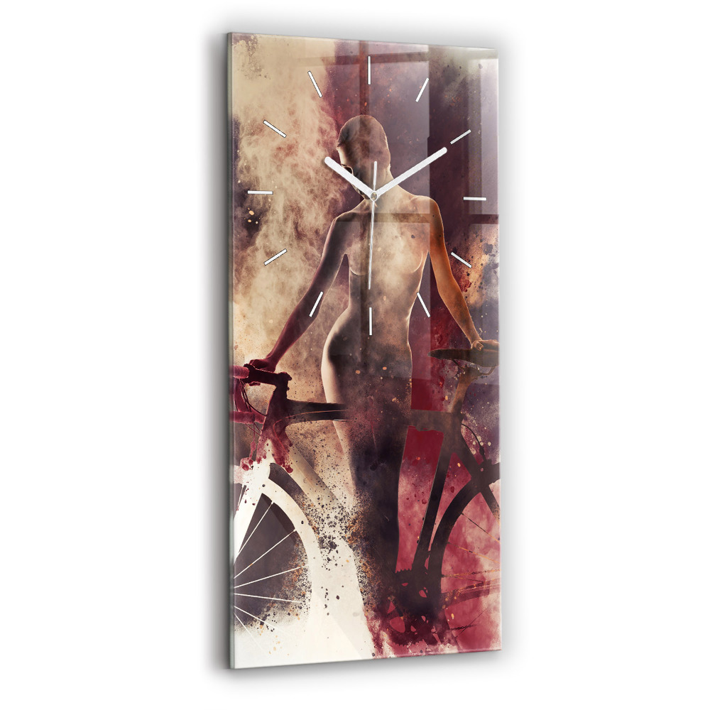 Horloge verticale en verre Femme et vélo