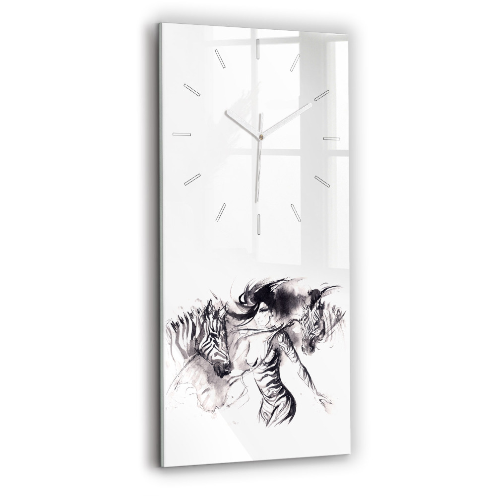 Horloge rectangulaire verticale Femme et zèbres