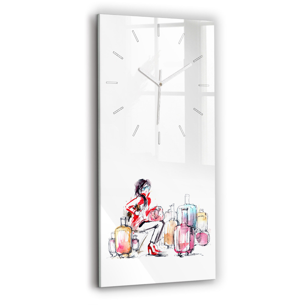 Horloge murale verticale Femme avec valises
