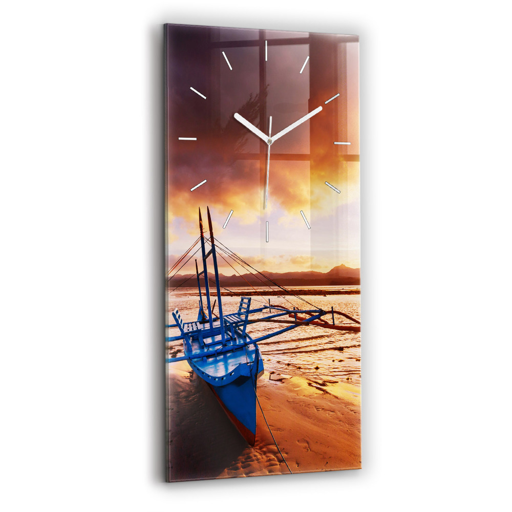 Horloge rectangulaire verticale Bateau et coucher de soleil