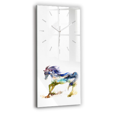 Horloge verticale en verre Montagne peinte et cheval