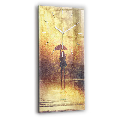 Horloge murale en verre rectangulaire Femme avec un parapluie