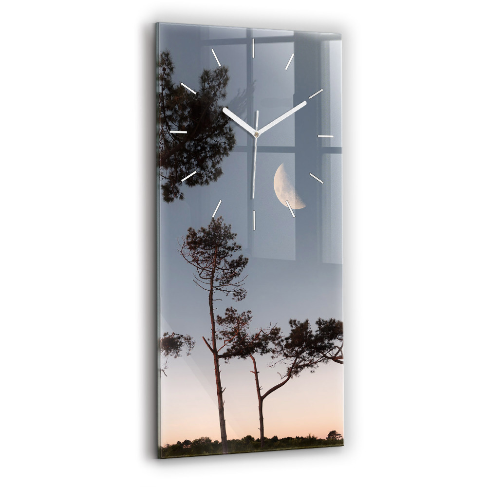 Horloge murale en verre rectangulaire Croissant de lune et arbres