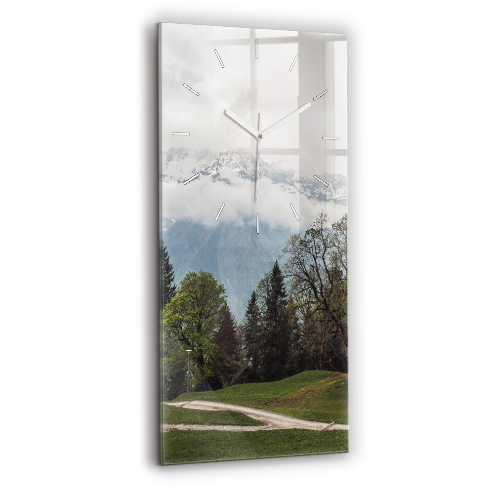 Horloge murale en verre rectangulaire Vue de la montagne