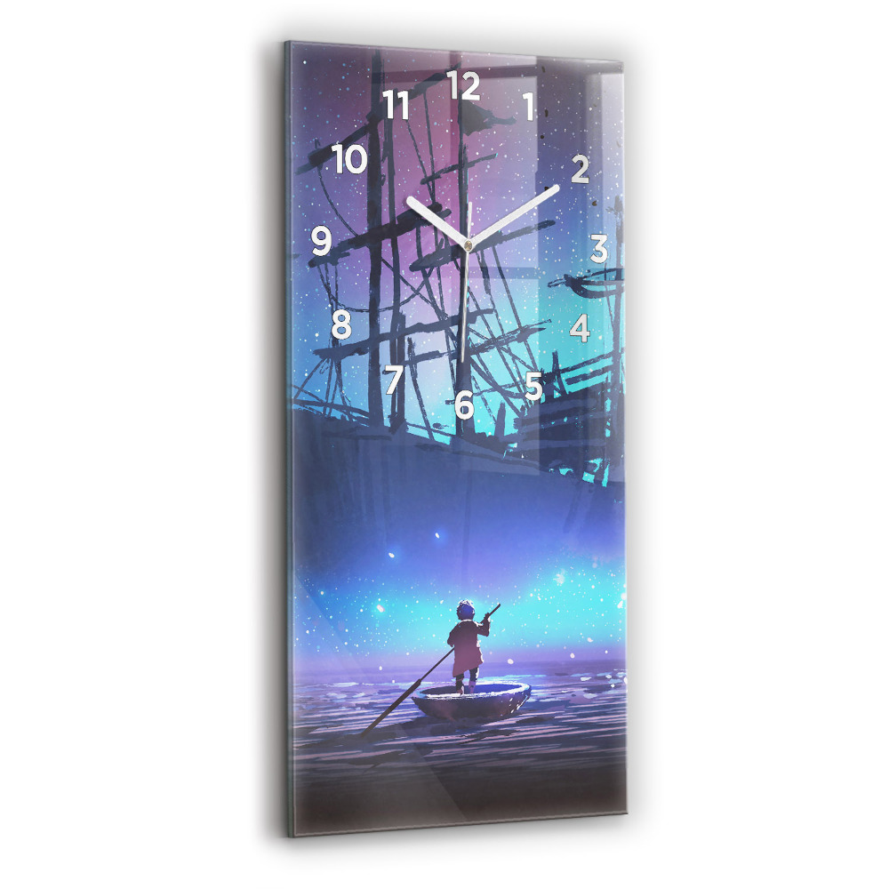 Horloge murale en verre rectangulaire Voilier fantaisie