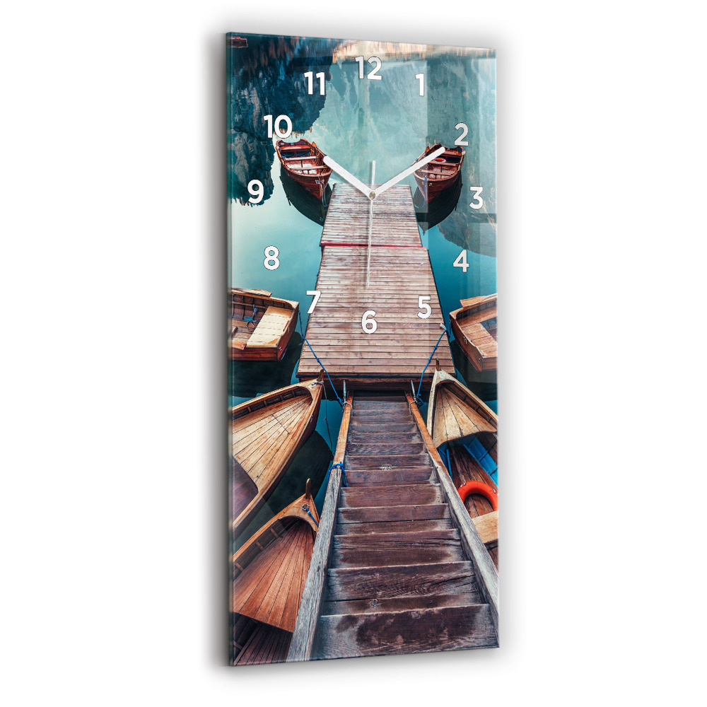 Horloge verticale en verre Pont et lac