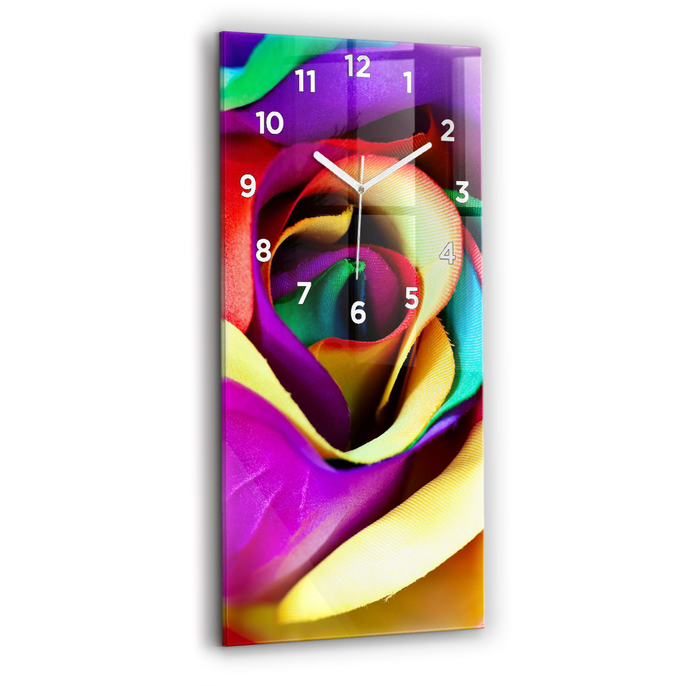Horloge murale en verre rectangulaire Rose arc-en-ciel