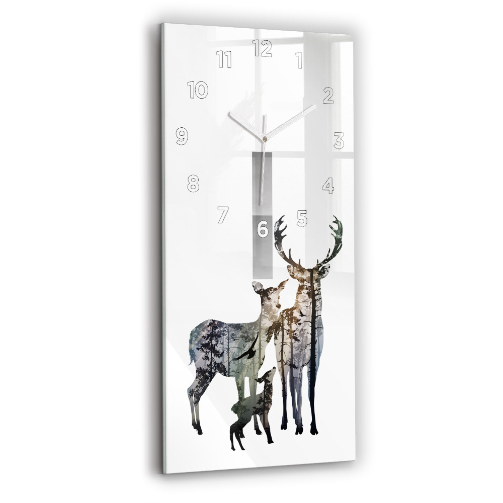 Horloge murale en verre rectangulaire Famille de cerfs