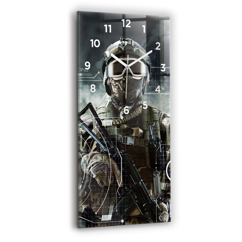 Horloge murale en verre rectangulaire Soldat avec un fusil