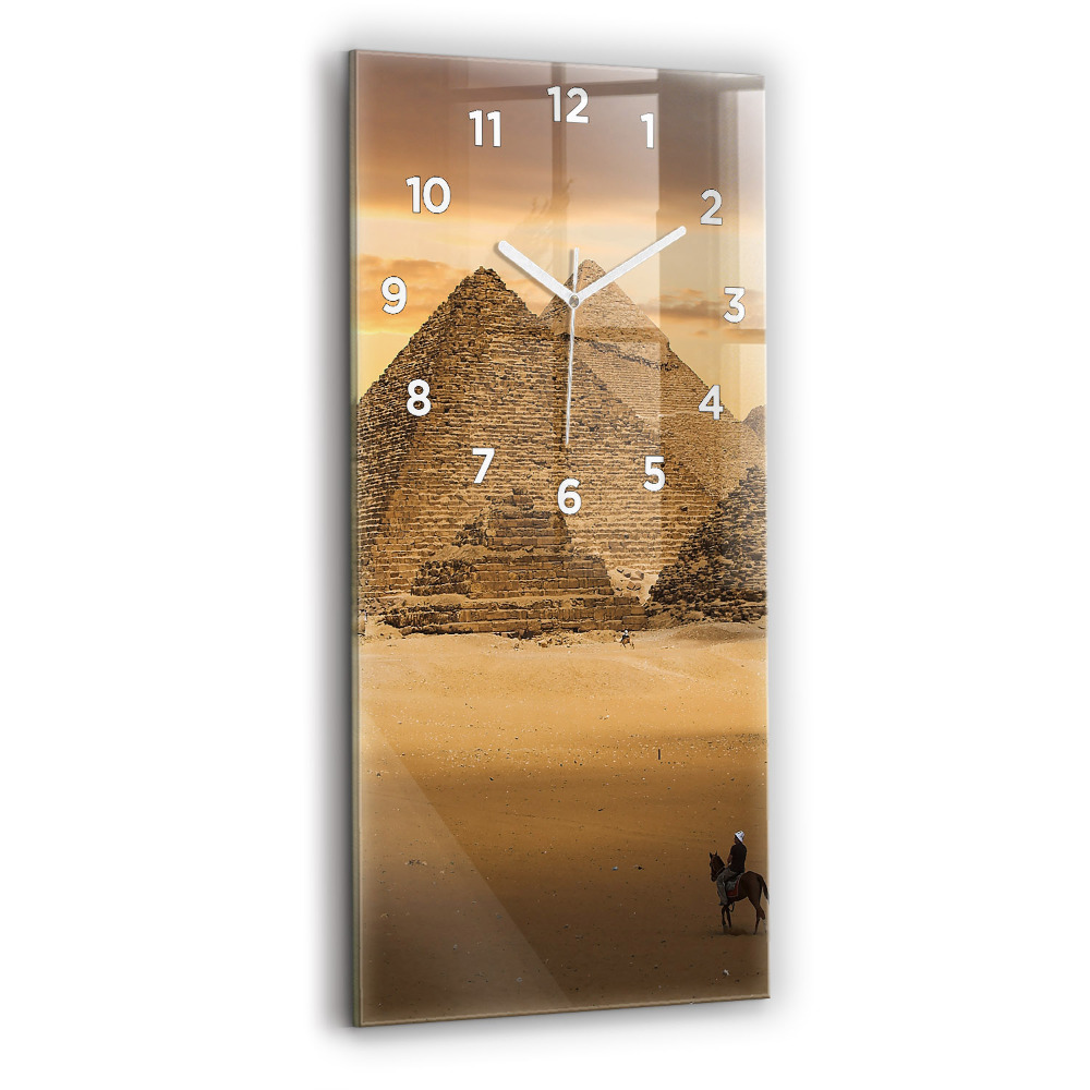 Horloge murale en verre rectangulaire Pyramides et coucher de soleil