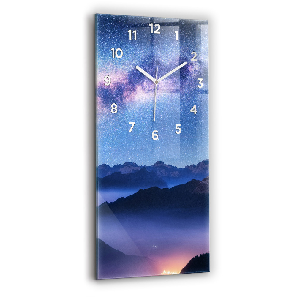 Horloge murale en verre rectangulaire Voie lactée et montagnes