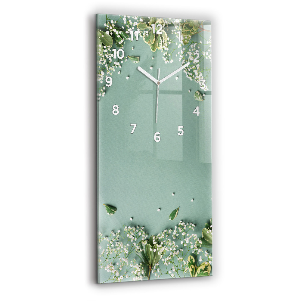 Horloge murale en verre rectangulaire Fleurs délicates