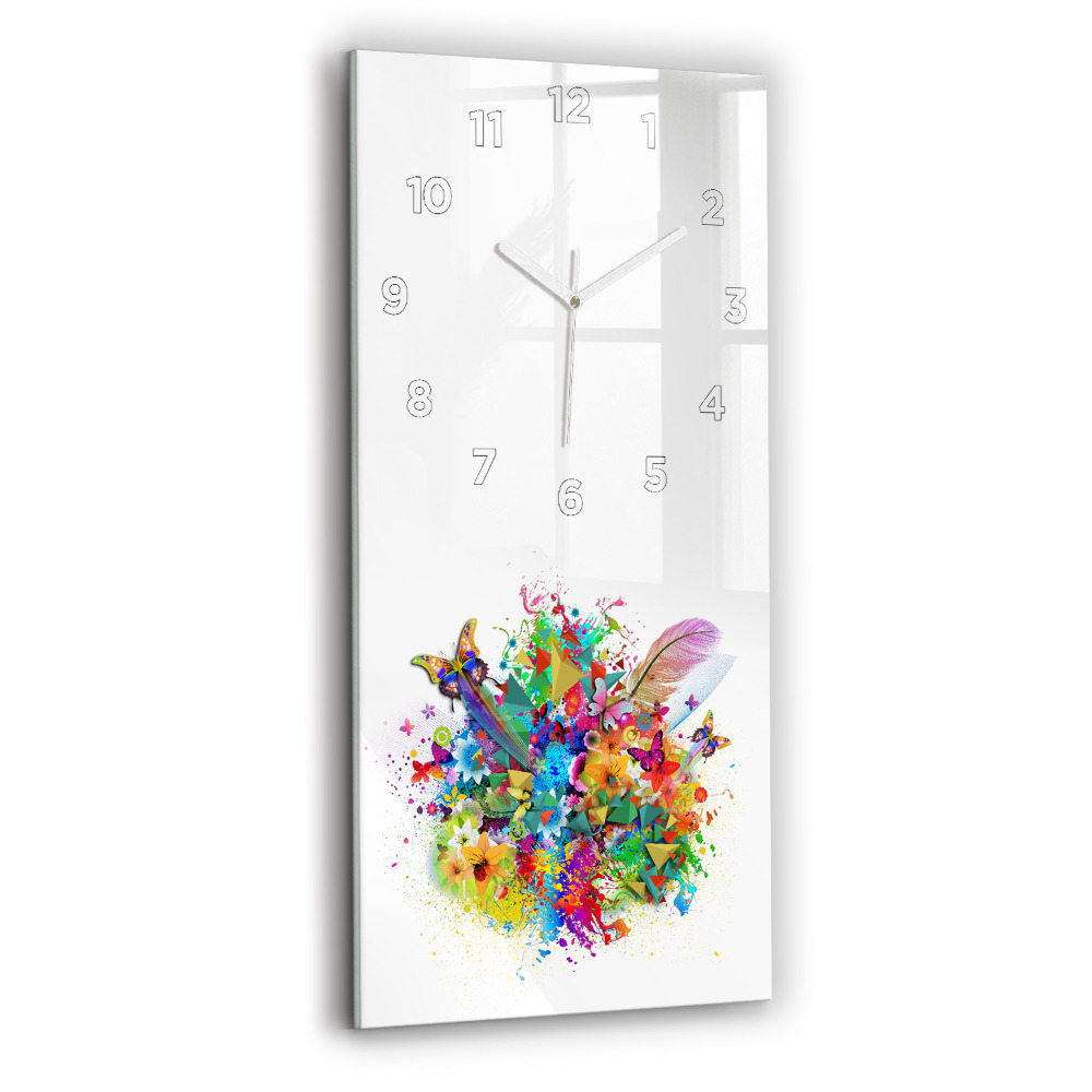 Horloge verticale en verre Harmonie florale avec papillons