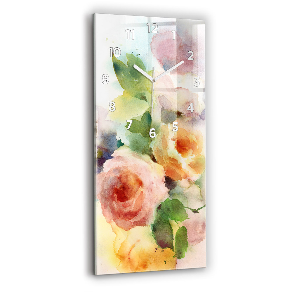 Horloge murale verticale Roses dans un vase aquarelle