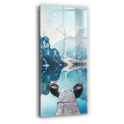 Horloge murale en verre rectangulaire Bateaux sur un lac