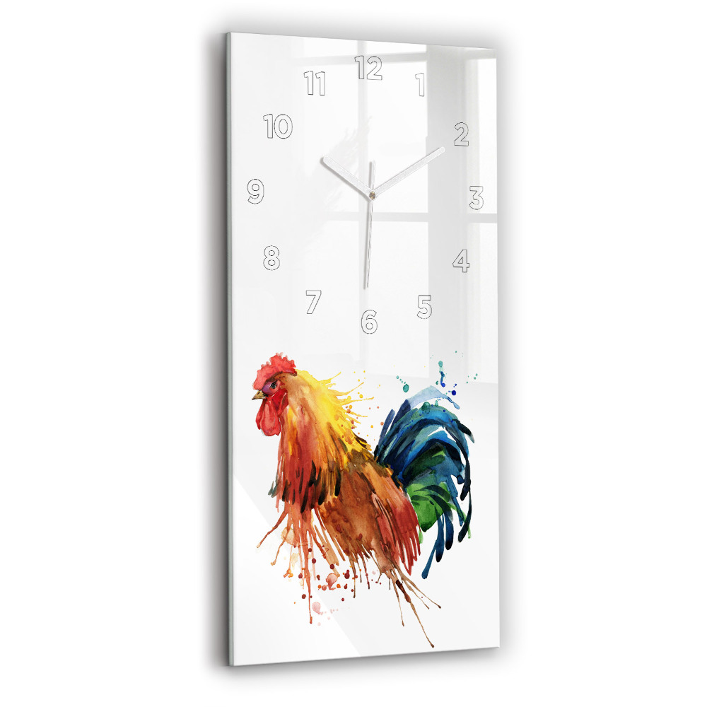 Horloge murale en verre rectangulaire Coq coloré