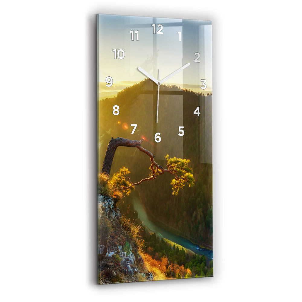 Horloge murale en verre rectangulaire Coucher de soleil sur les montagnes