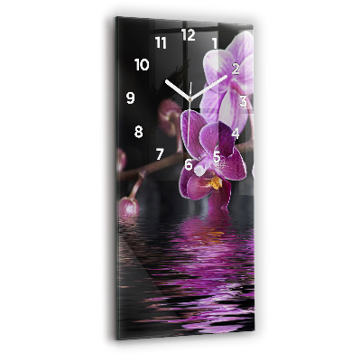 Horloge verticale en verre Fleur d'orchidée sur l'eau