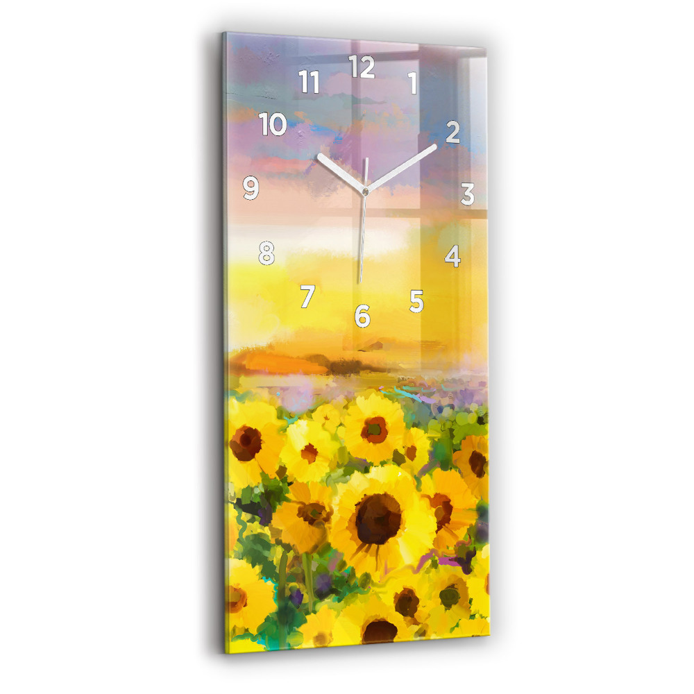 Horloge verticale en verre Champ de tournesols