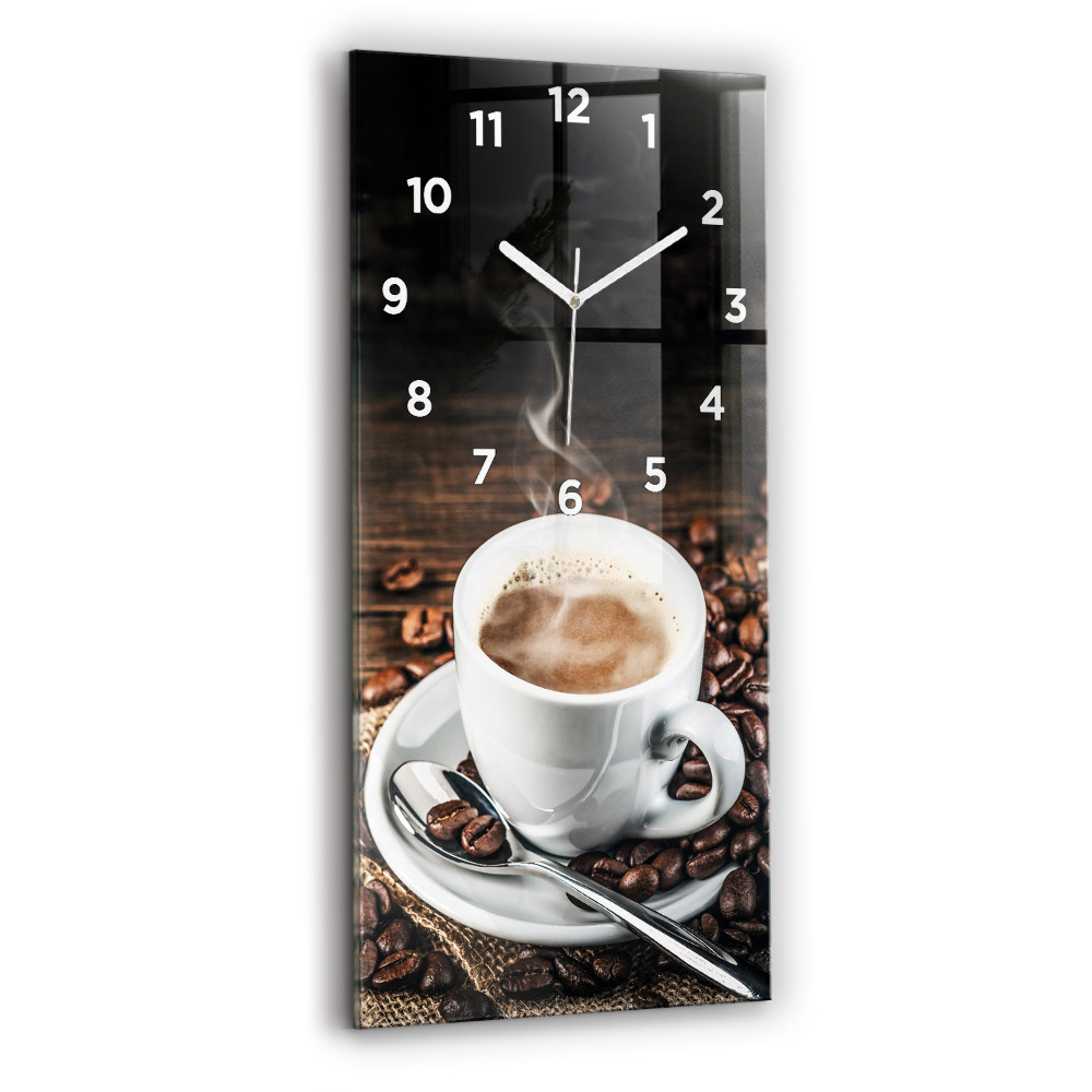 Horloge verticale en verre Tasse et grains de café