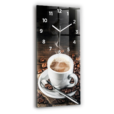 Horloge verticale en verre Tasse et grains de café